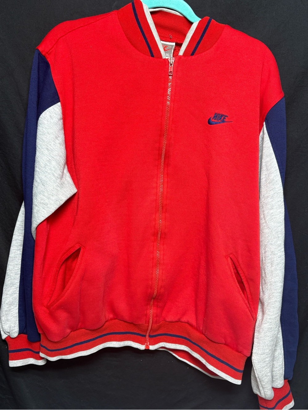Vtg 80s Nike blue tag men’s XL red grey ColorBlock full zip track jacket